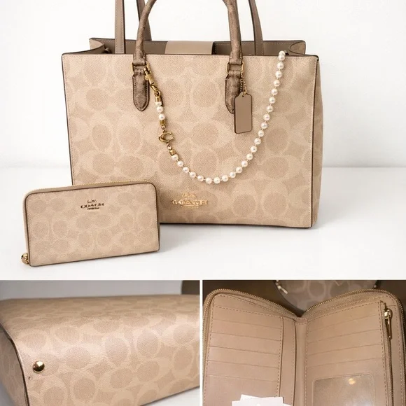 Coach Beige Signature Tote and Wallet Set - Picture 1 of 1
